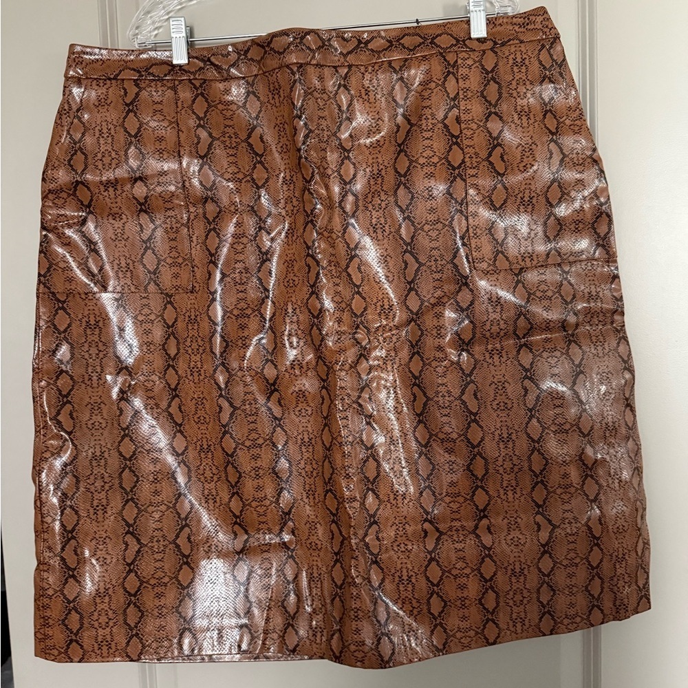 Brown Patent Snake Print Skirt